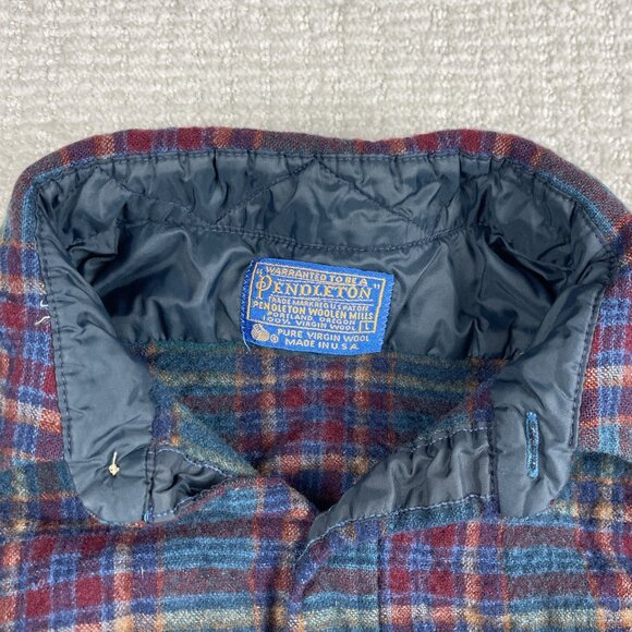 Vtg Pendleton Shirt Mens Large Plaid Wool Flannel USA Elbow Pads Wool Read* - Picture 7 of 16